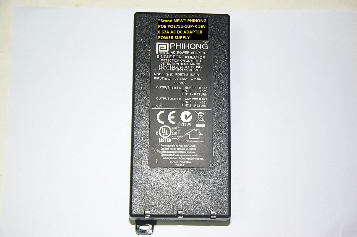 *Brand NEW* PHIHONG 56V 0.67A POE POE75U-1UP-R AC DC ADAPTER POWER SUPPLY